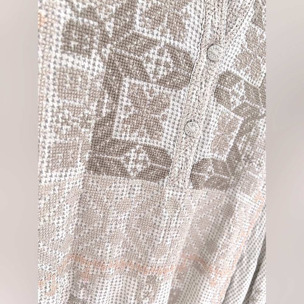 Johnny Was Biya 100% Silk Beige Embroidered Tunic Shirt Dress Boho Cottagecore M - Picture 4 of 11